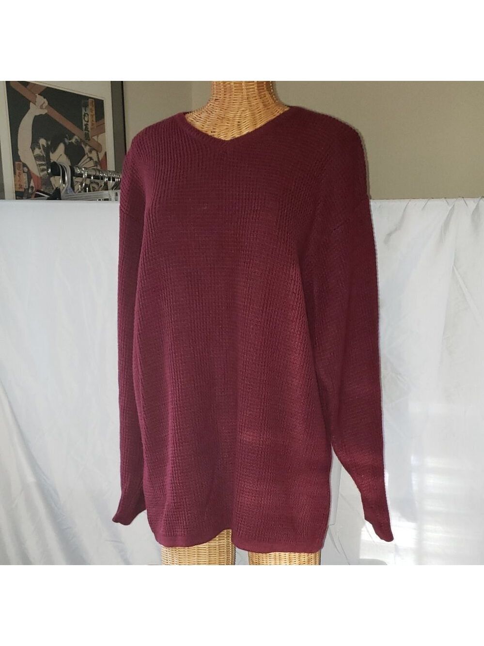 Men's STRUCTURE Waffle Knit Sweater in Burgundy - XL